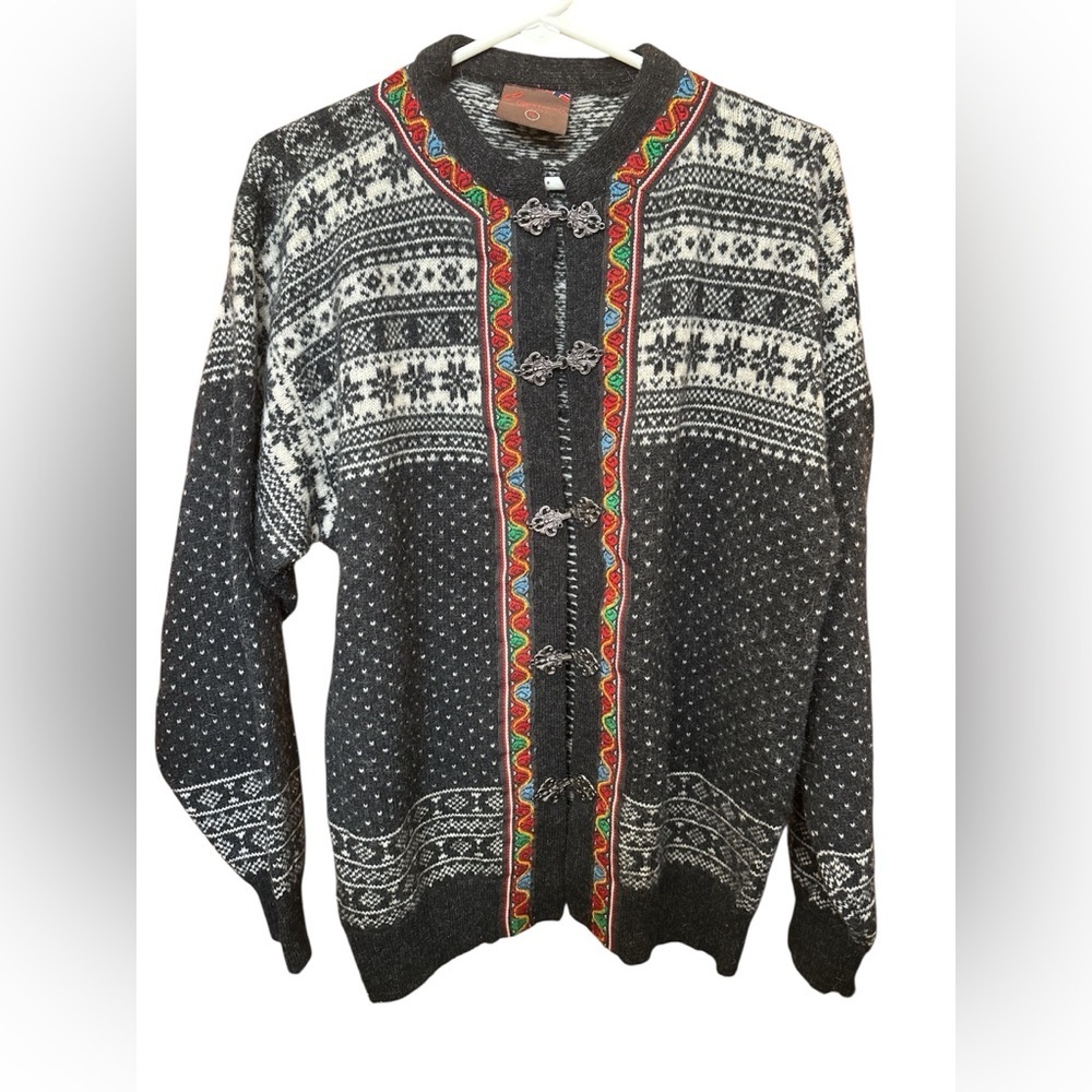 Cristiani sweater pure wool Norway Black and White Patterned Cardigan